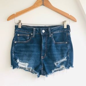 American Eagle Super Hi Rise Shortie Denim Jean Shorts next level stretch Sz 6